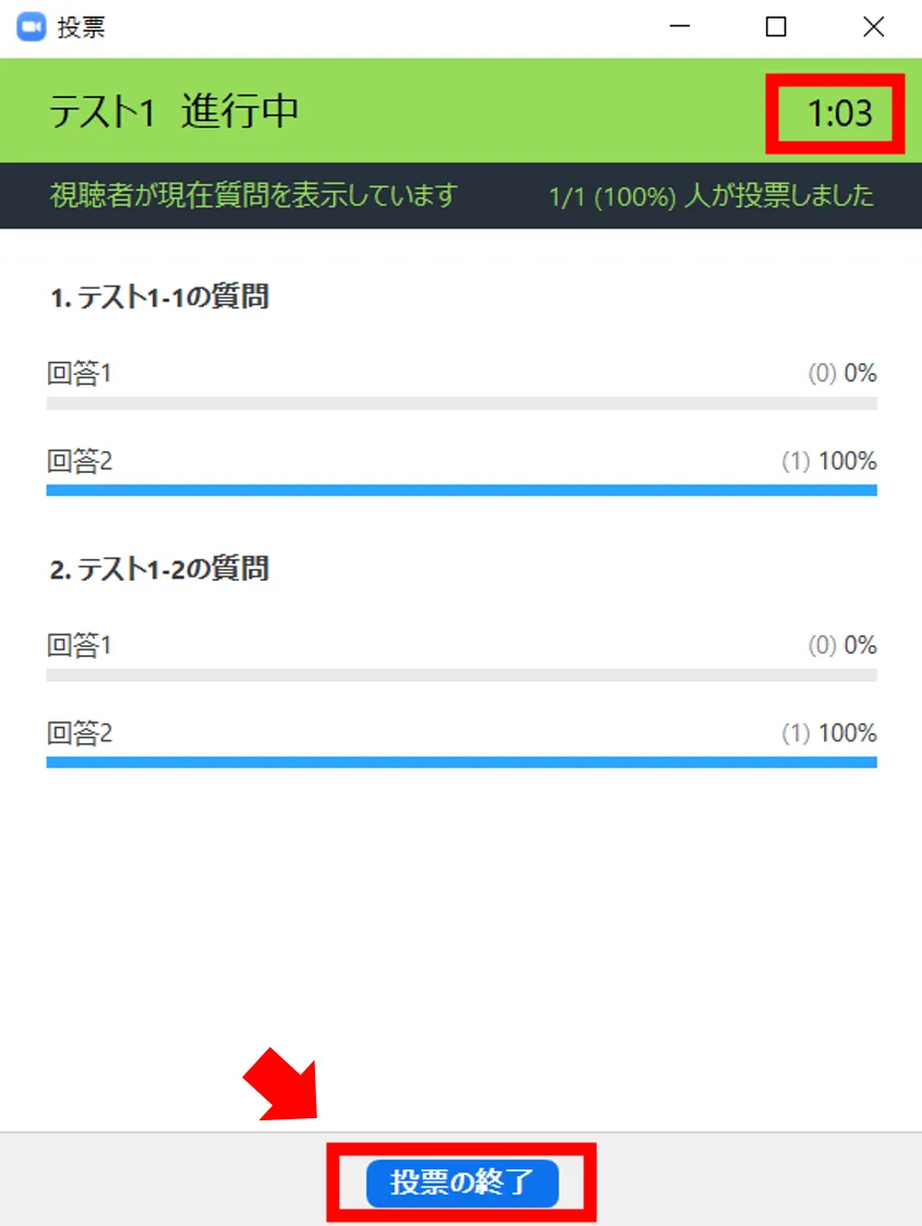 経過時間と投票の終了