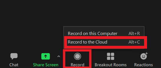 Select "Record to the Cloud"