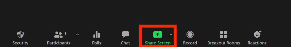 Zoom menu "Share Screen"
