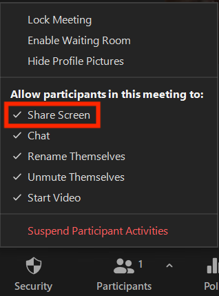Setting up who can share screen